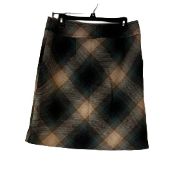 Loft Plaid A-Line Green/Tan Skirt, Lined, 48% Wool - 8 - Picture 2 of 5